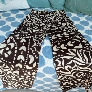 Brown and White Patterned Wide-Leg Pants
